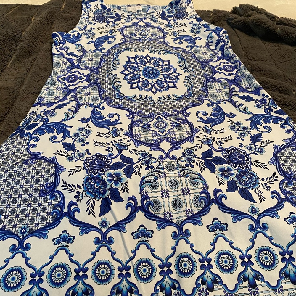 Sold Blue beautiful royal print dress petite XL